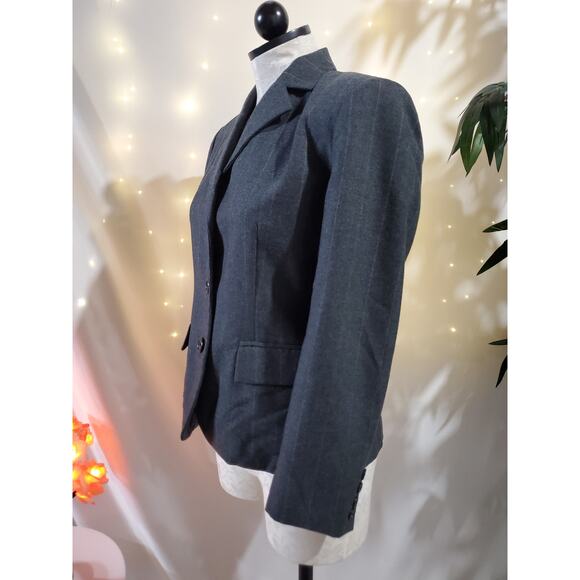 Lauren Ralph Lauren Vintage 90s Pinstripe Wool Gray Blazer Jacket Womens Size 4P - Picture 4 of 13